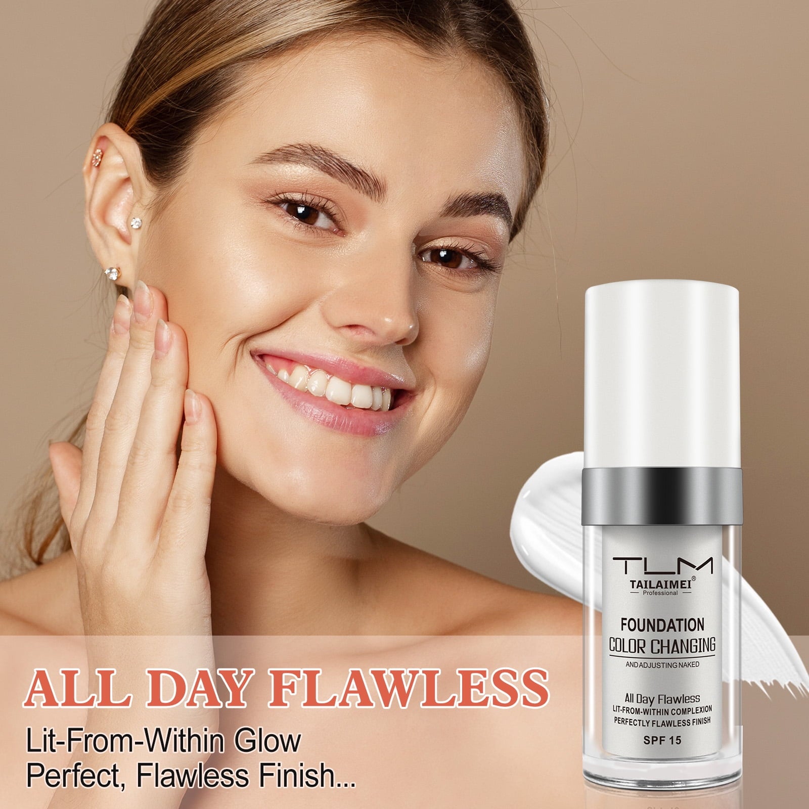 TLM Flawless Colour Changing Warm Skin Tone Foundation Makeup with Foundation Brush Makeup Brush,Long Lasting Waterproof Lightweight Liquid Foundation