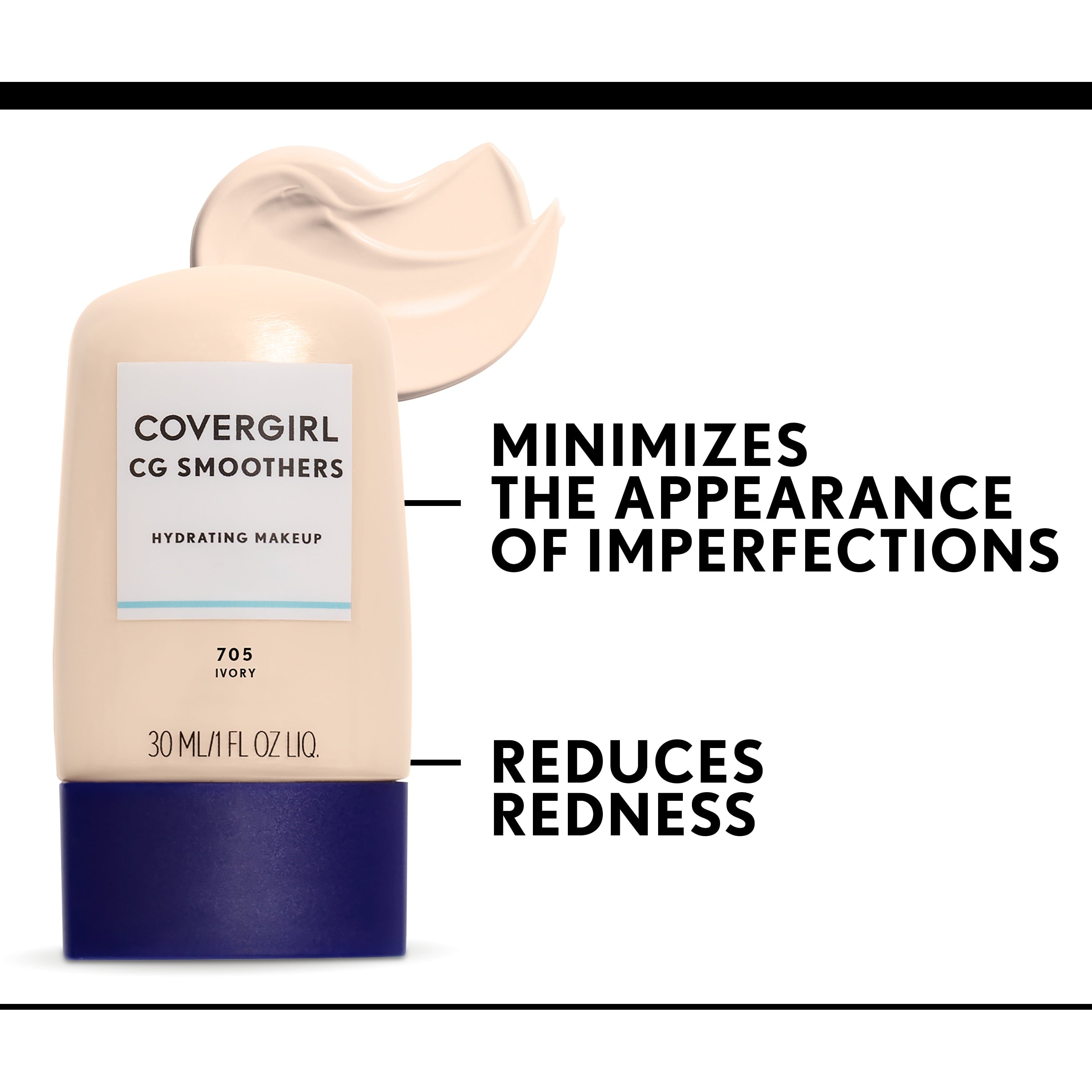 COVERGIRL Smoothers Hydrating Foundation, 705 Ivory, 1 Fl Oz, Hydrating Foundation, Cruelty Free Foundation, Liquid Foundation, Cream Foundation, Moisturizing Foundation