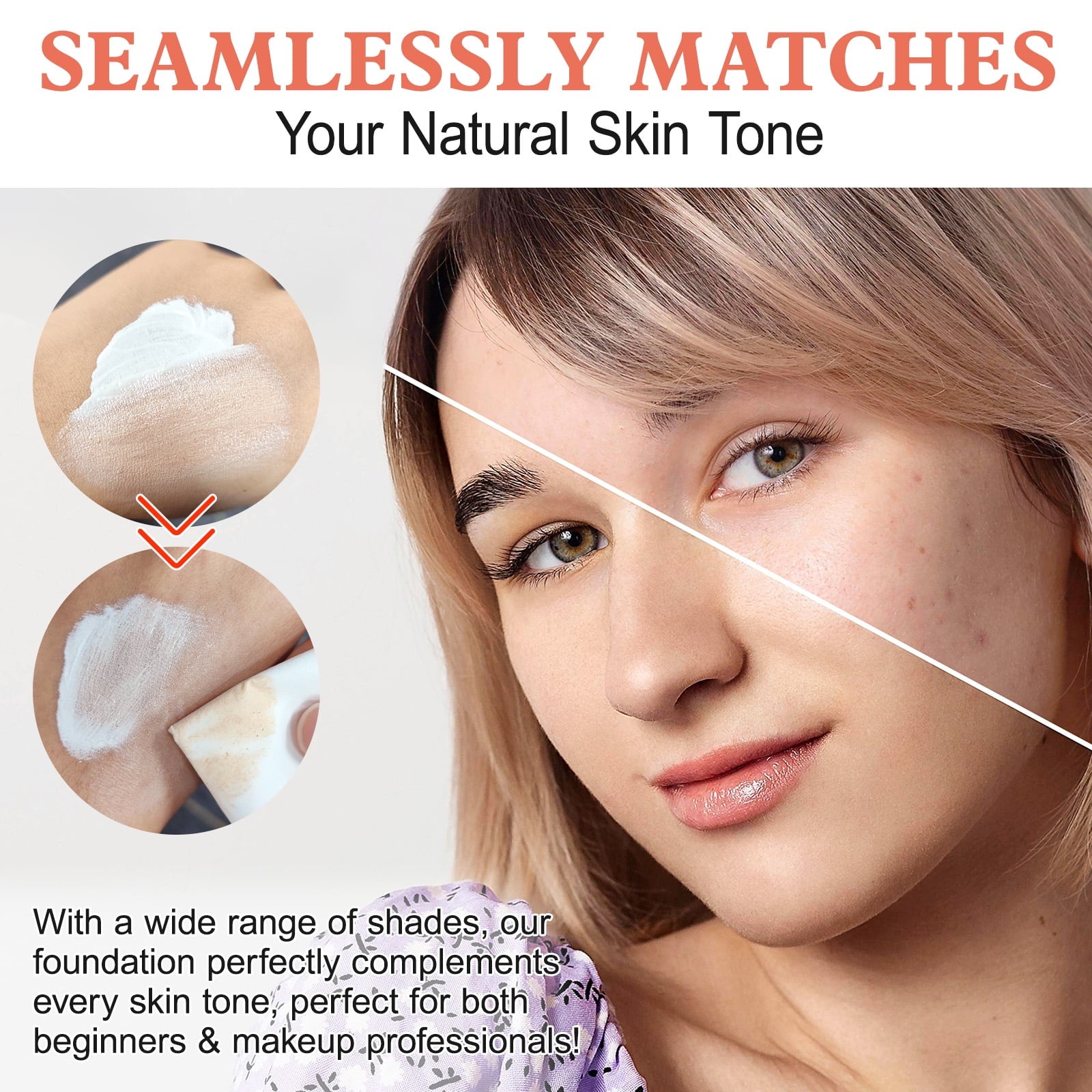 TLM Flawless Colour Changing Warm Skin Tone Foundation Makeup with Foundation Brush Makeup Brush,Long Lasting Waterproof Lightweight Liquid Foundation